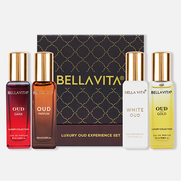 Bella Vita Organic Unisex Luxury Perfume Gift Set 4x20 ML for Men & Women |  Long Lasting Fragrance Eau De Parfum | SKAI | FRESH | WHITEOUD | HONEY OUD