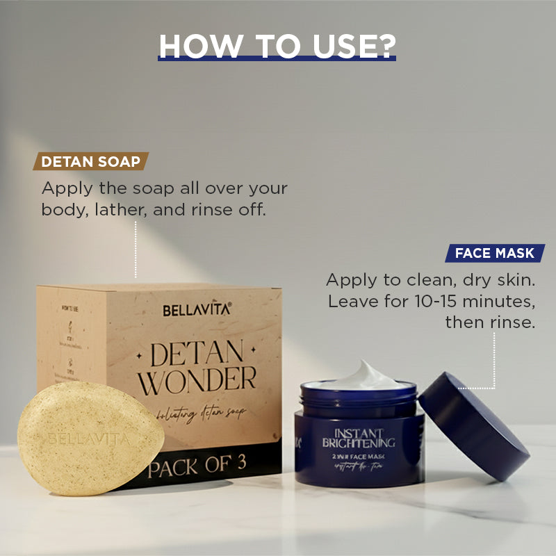 (De-tan Duo) De-tan Soap Pack of 3 + Instant Brightening Mask