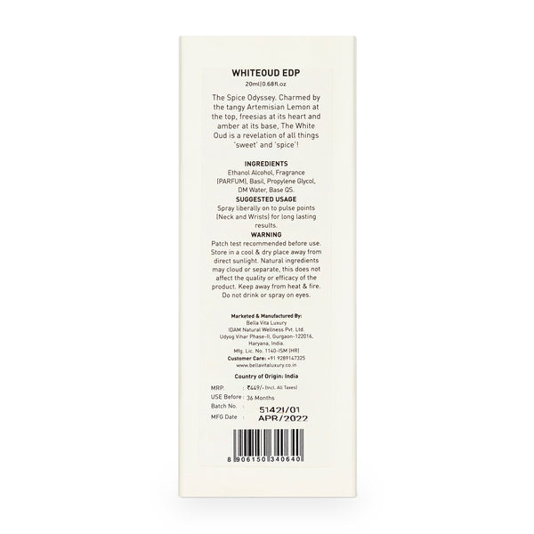 WHITE Oud Unisex Perfume - 20ml