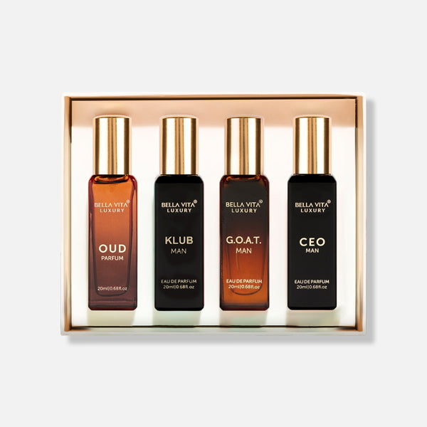 Bella Vita Organic Man Luxury Perfume Gift Set 4x20 ML for Men with  Dominus, Oud, CEO, Impact Perfume|Woody, Citrusy Long Lasting EDP & EDC  Fragrance