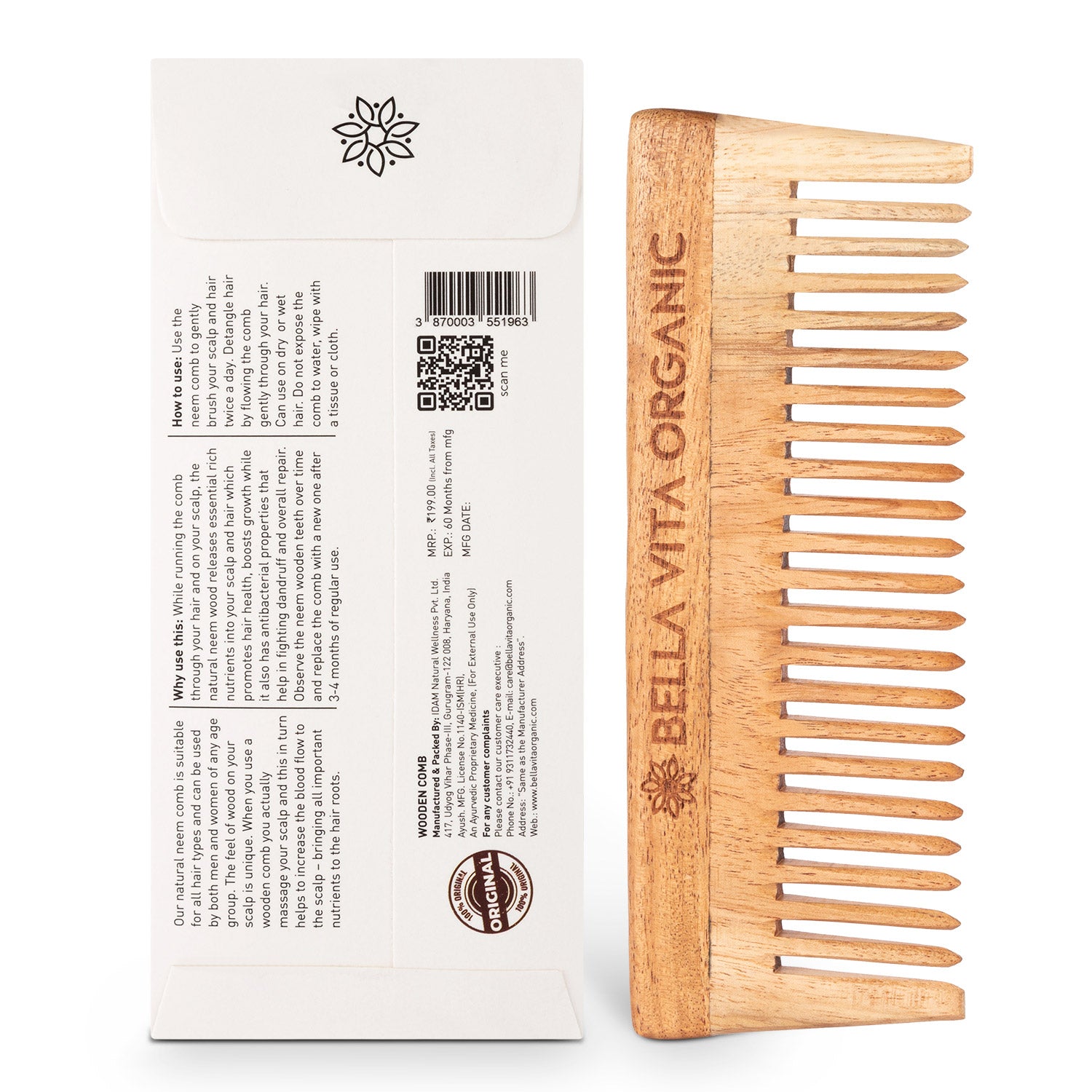 Neem Wooden Wide Tooth Comb