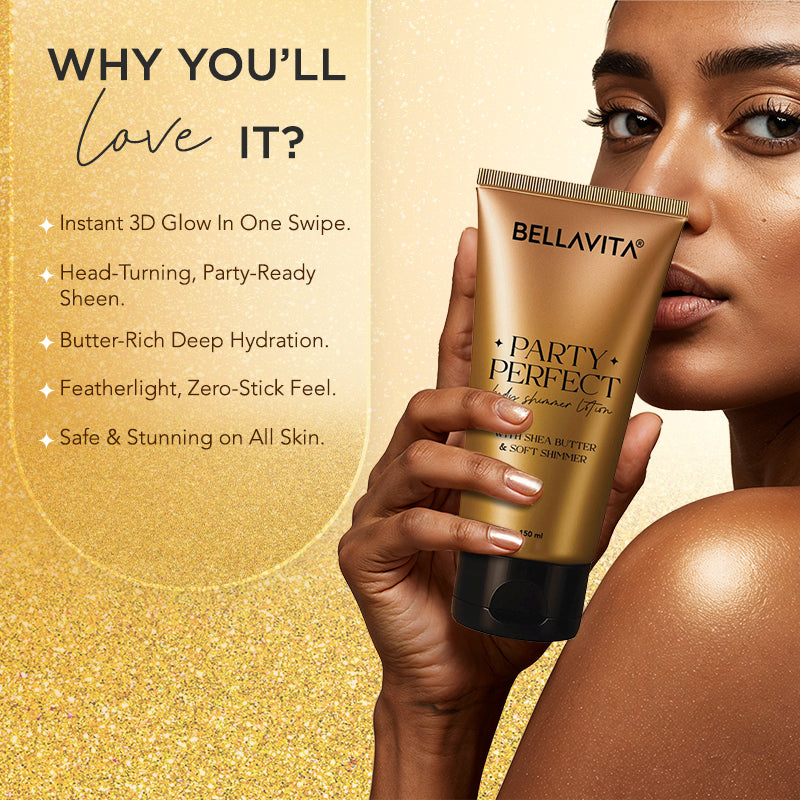 (Glow &amp; Gold Combo) Party Perfect Shimmer Body Lotion + OUD Gold Unisex Perfume