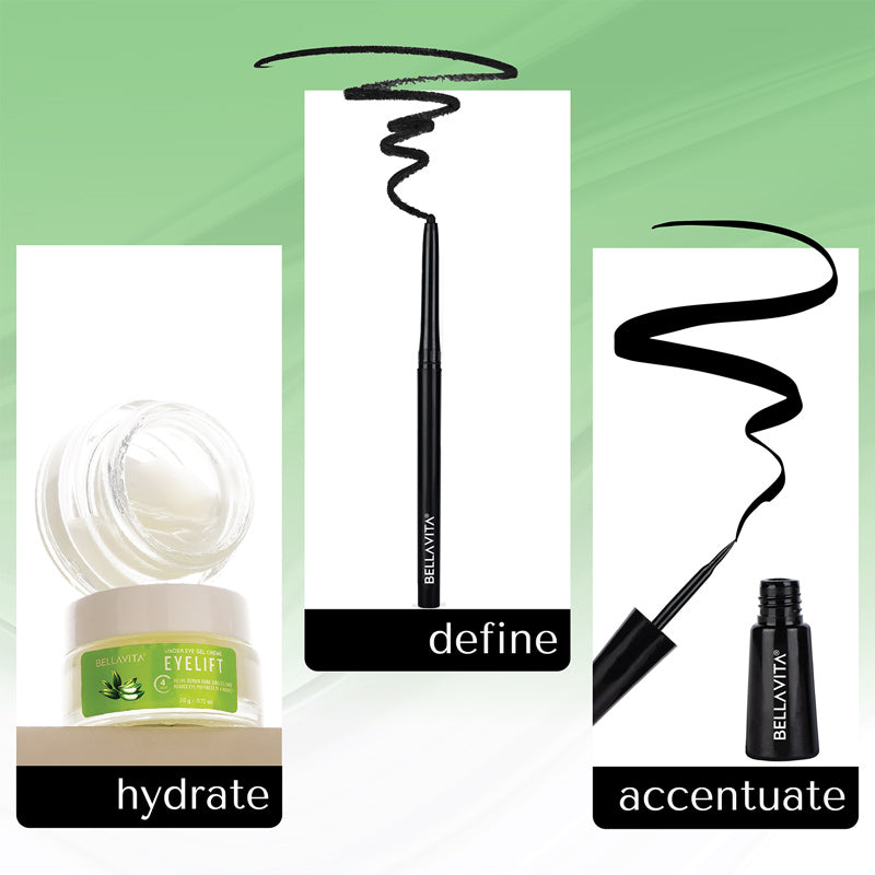 Eye Know It All Combo I Eyeliner, Kajal and Under Eye Cream Combo I BellaVita