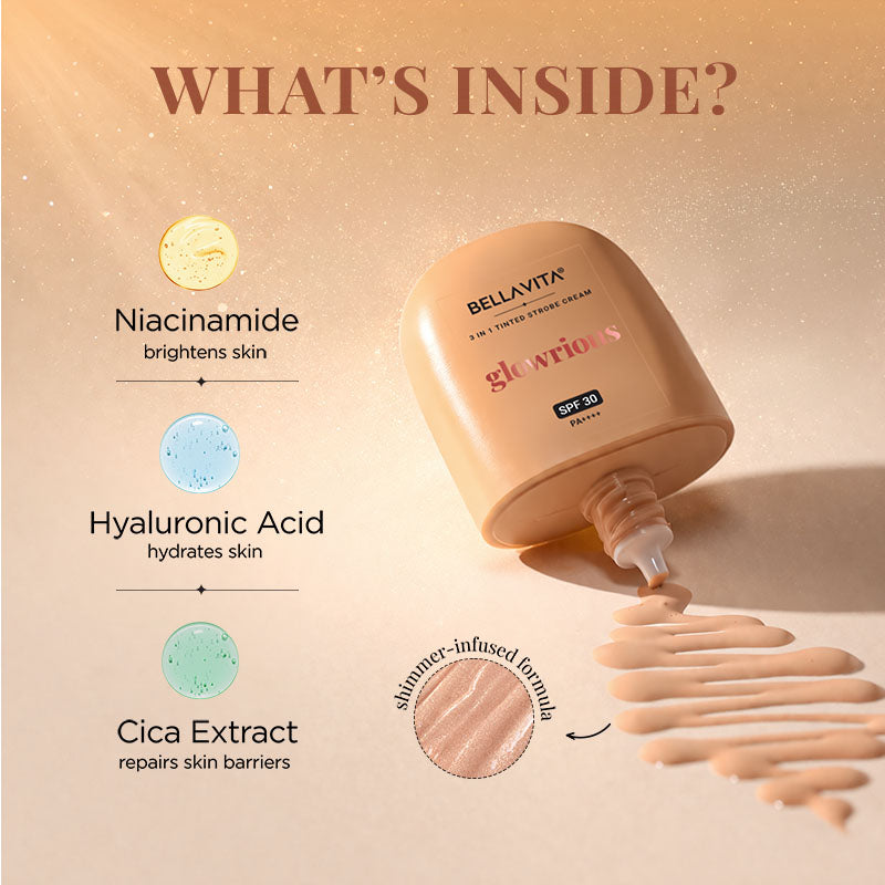 Bellavita Glowrious 3-in-1 Tinted Strobe Cream with SPF 30 PA++++ | 30 ml