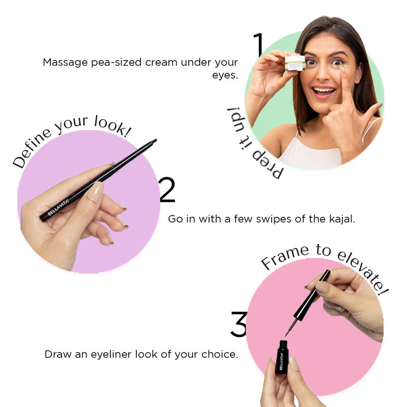 Eye Know It All Combo I Eyeliner, Kajal and Under Eye Cream Combo I BellaVita