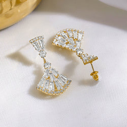 Rubans 18K Gold-Plated Baguette Crystal Tiered Geometric Drop Earrings