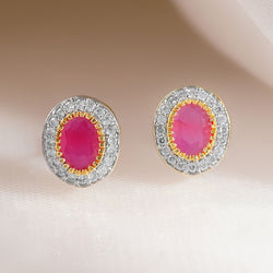 Rubans CZ and Faux Ruby Studded Stud Earrings
