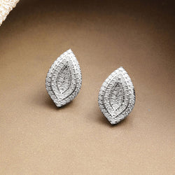 Rubans Rhodium Plated Brass American Diamond Leaf Stud Earrings