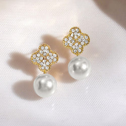 Rubans Voguish 18K Gold-Plated Cubic Zircon & White Pearl Drop Earrings