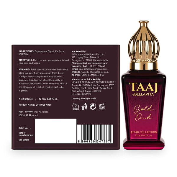 TAAJ Gold OUD Attar - 12ml