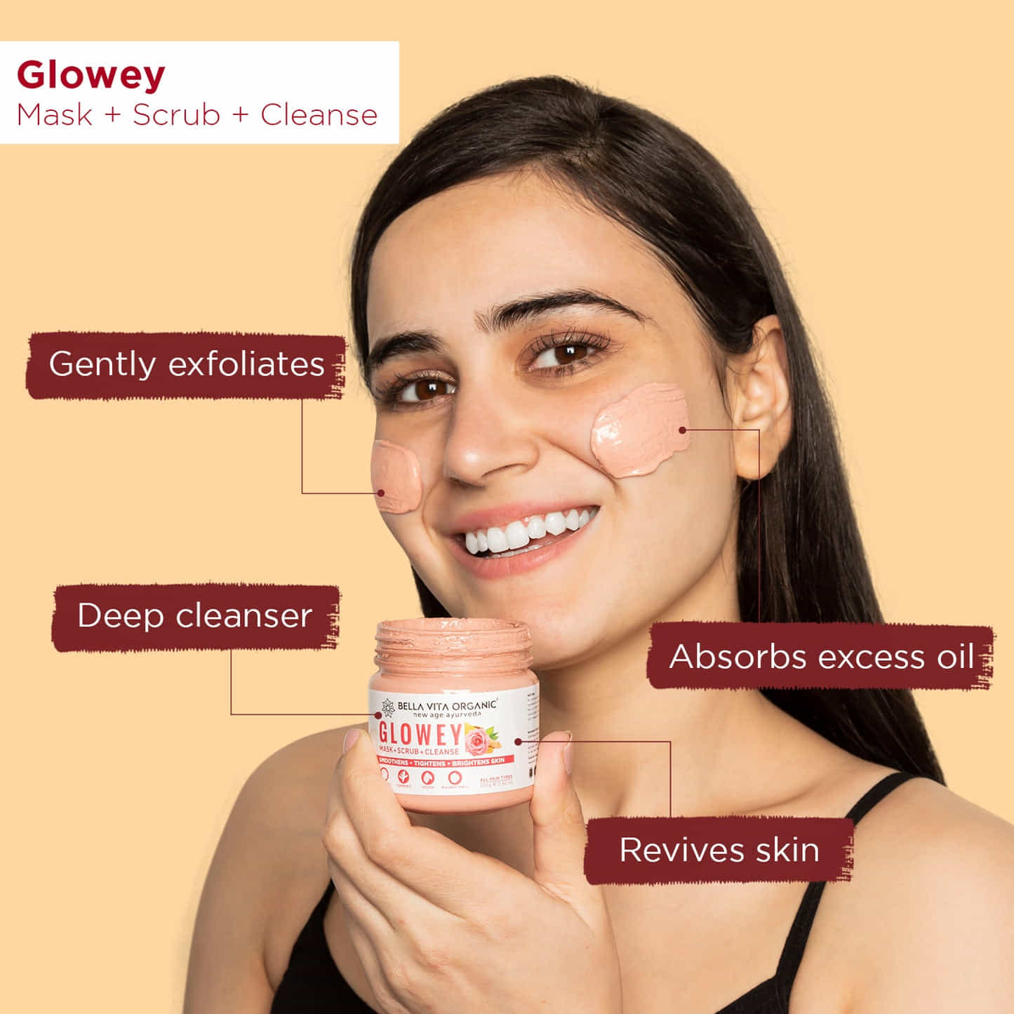 GLOWEY 3 in 1 Face Pack, Scrub & Face Wash,100 gm